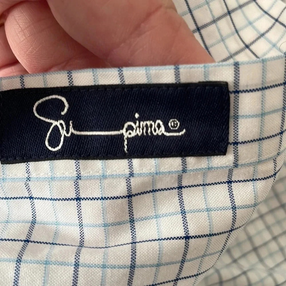 Lands End White Blue Button Down Supima Cotton Shirt Button Front Long Sleeve - Picture 7 of 8